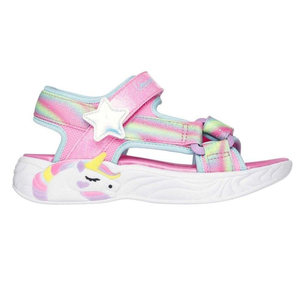 Skechers Girls Unicorn Flashing Lights Flat Sandals / Pink